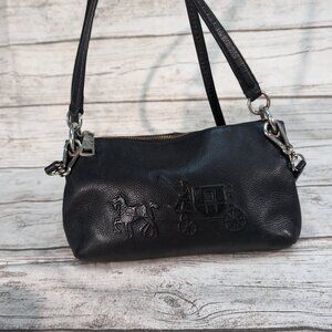 Coach Black Pebbled Leather Crossbody Bag Embossed Horse & Carriage Logo Small